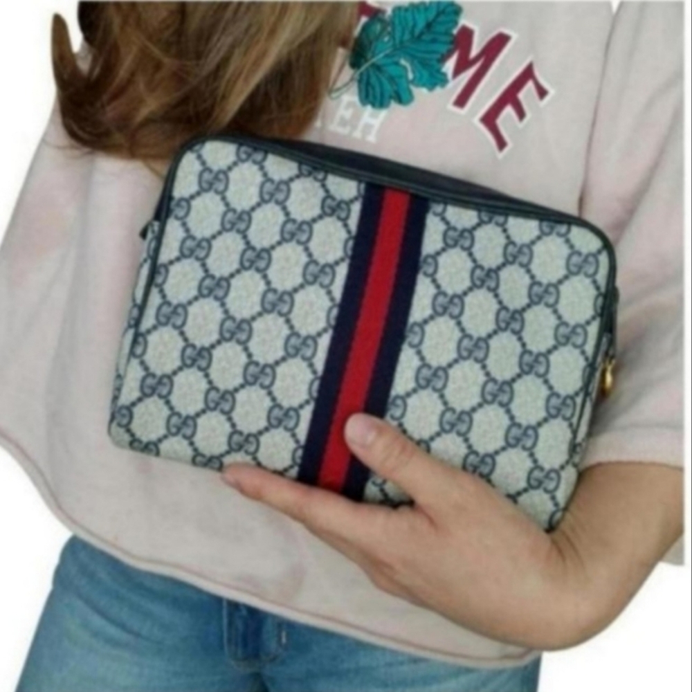 Authentic Vintage Gucci GG Monogram Supreme Web Clutch Fanny Bum Belt Crossbody - Picture 5 of 12